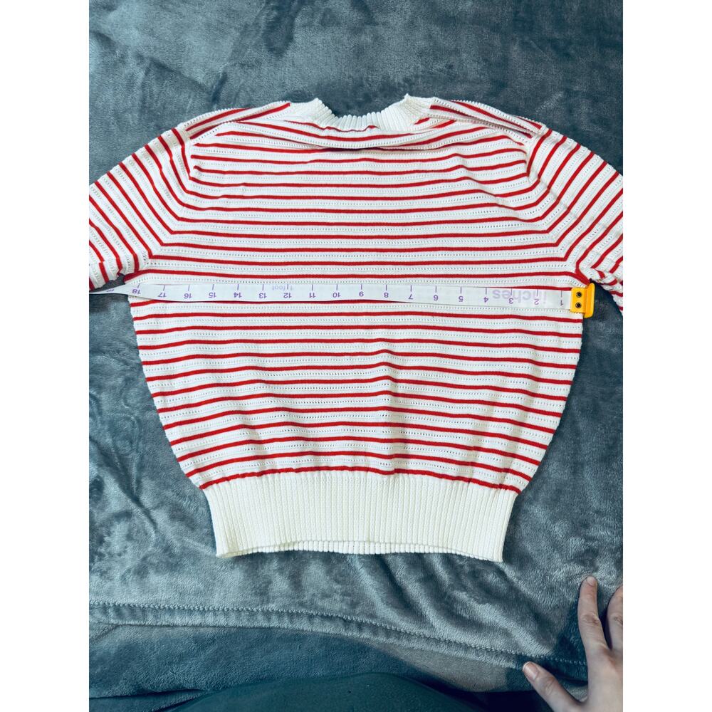 NWT Madewell Size Small Textural-Stitch Cotton Sweater Short Sleeve Red White - Picture 8 of 9